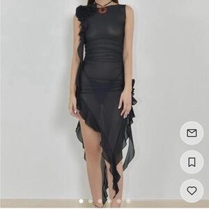 Black sheer flower ruffle dress